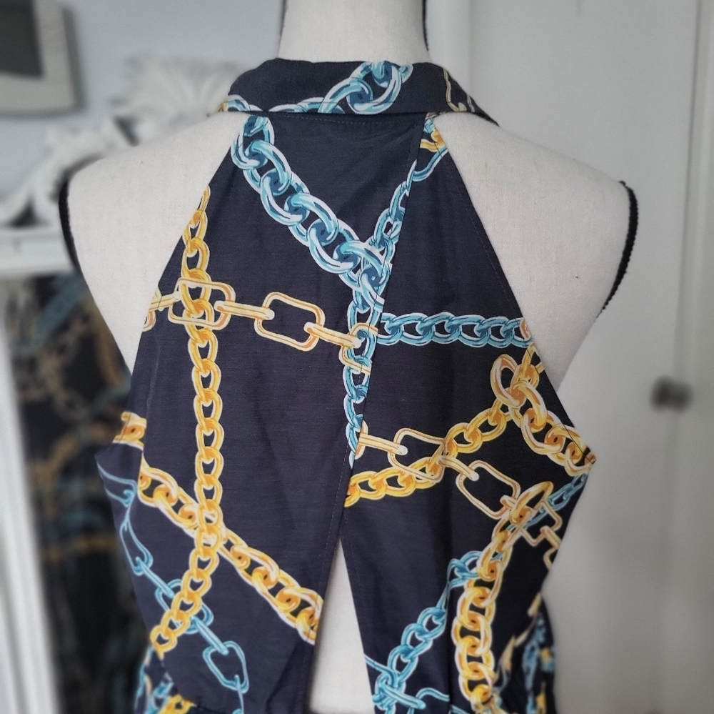 Anthropologie Navy and Gold Chain Midi Dress - Picture 4 of 8
